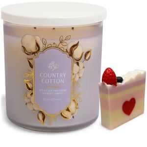 Country Cotton Scented Candle soy wax blend 14.5 oz with handmade soap  - White